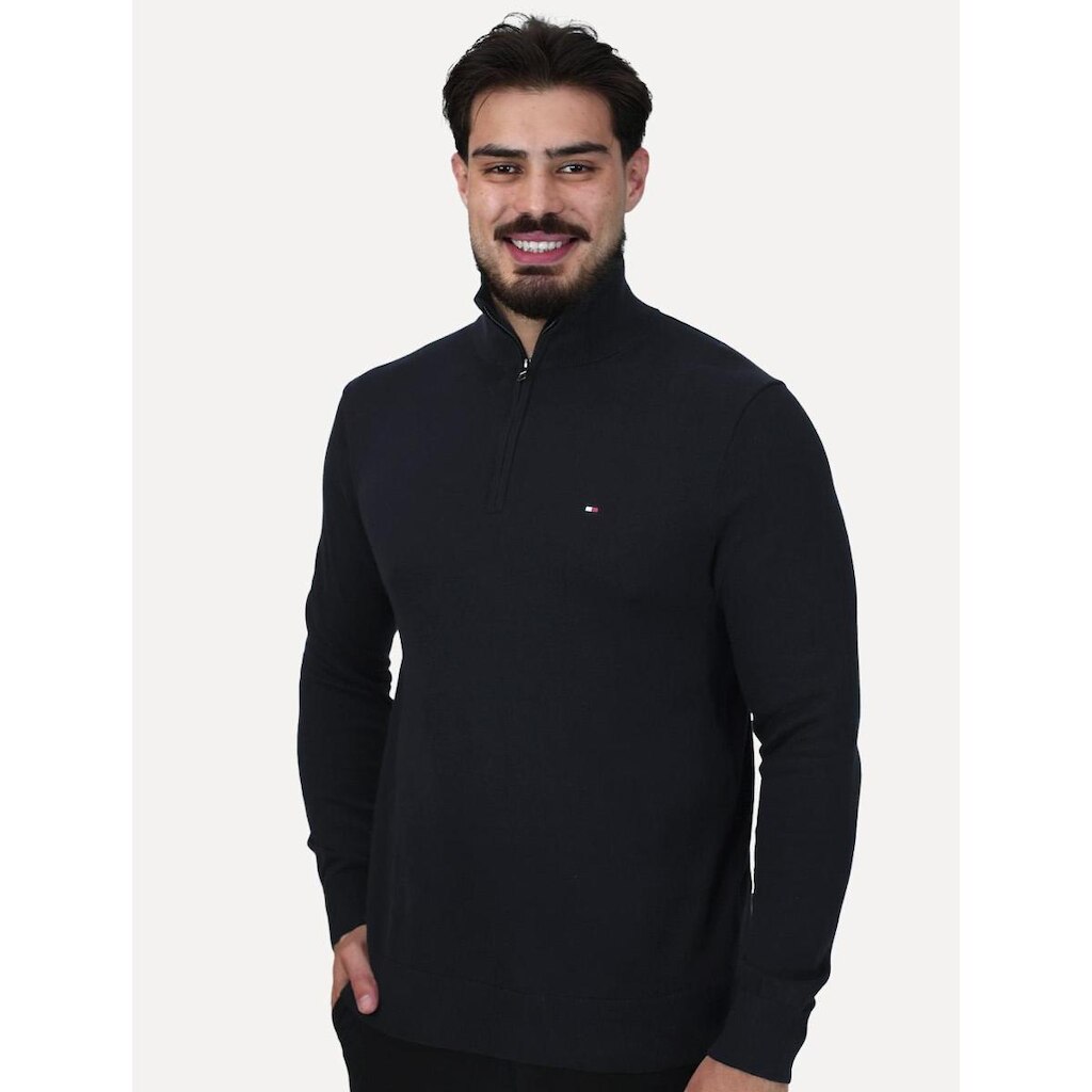 Suéter Tommy Hilfiger Masculino Essential Cotton Half Zip Mock Azul Marinho