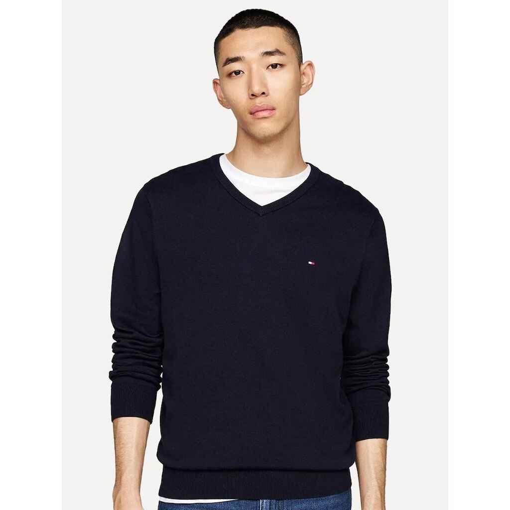 Suéter Tommy Hilfiger Masculino Essential Cotton V-Neck Azul Marinho