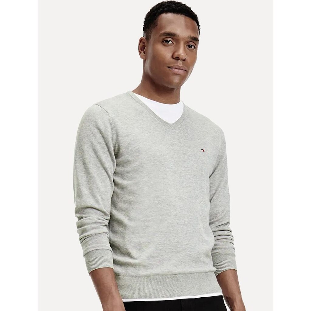 Suéter Tommy Hilfiger Masculino Essential Cotton V-Neck Cinza Claro