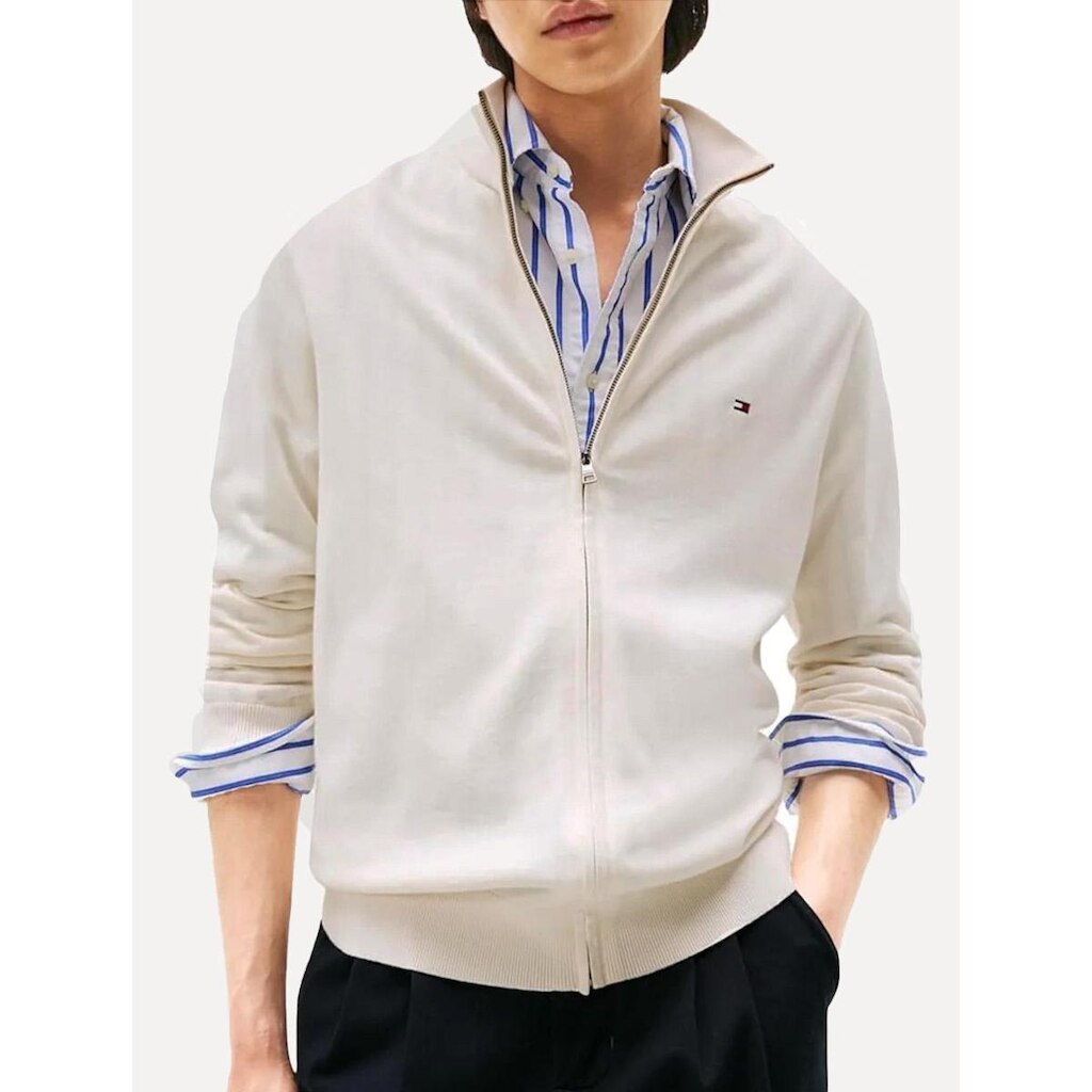 Suéter Tommy Hilfiger Masculino Essential Cotton Zip Through Off White