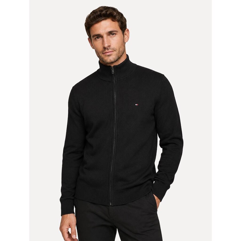 Suéter Tommy Hilfiger Masculino Essential Cotton Zip Through Preta