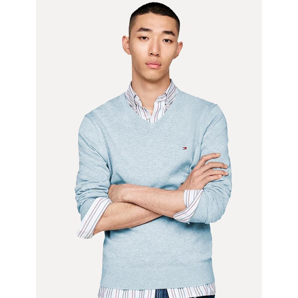 Suéter Tommy Hilfiger Masculino Signature V-Neck Azul Claro Mescla