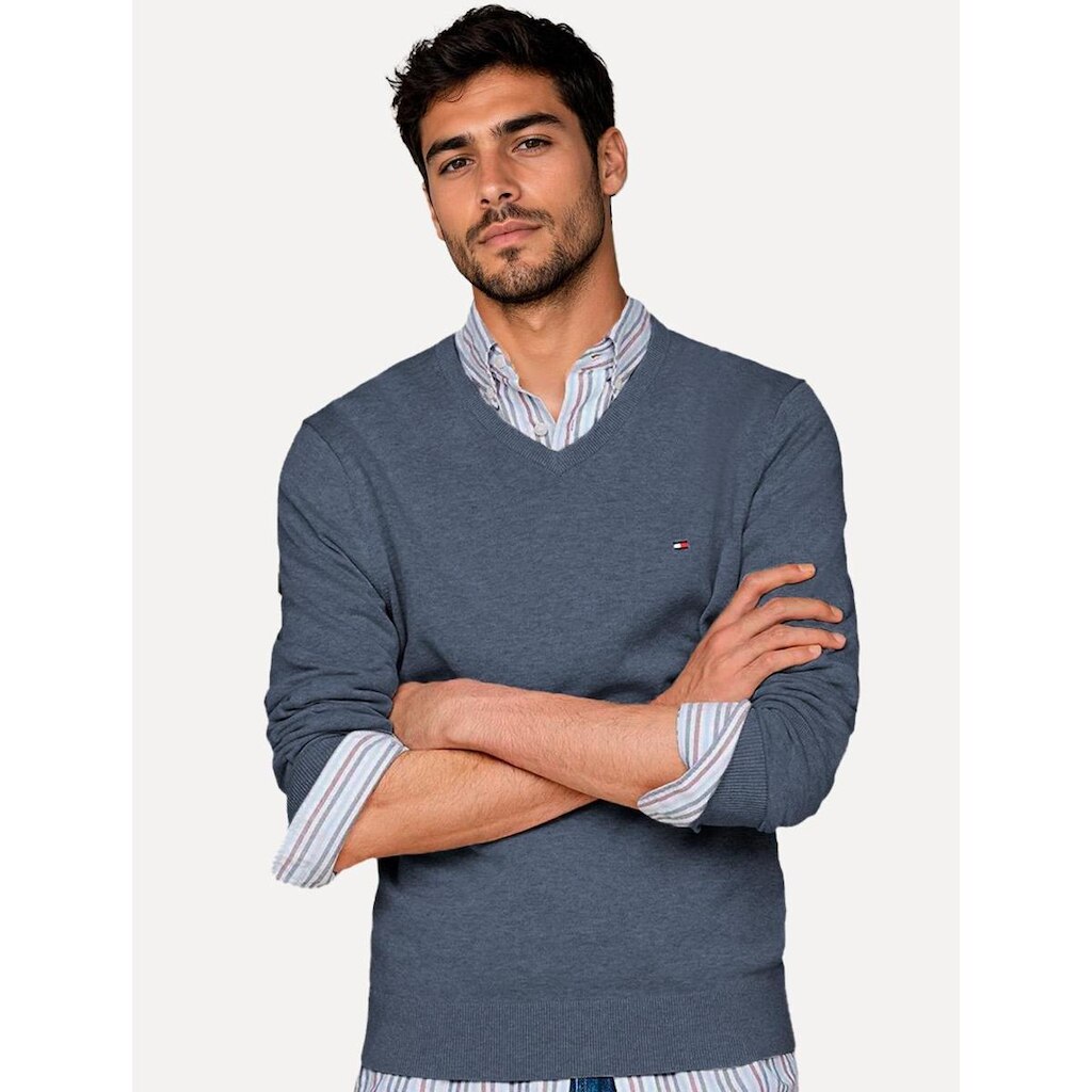 Suéter Tommy Hilfiger Masculino Signature V-Neck Azul Mescla
