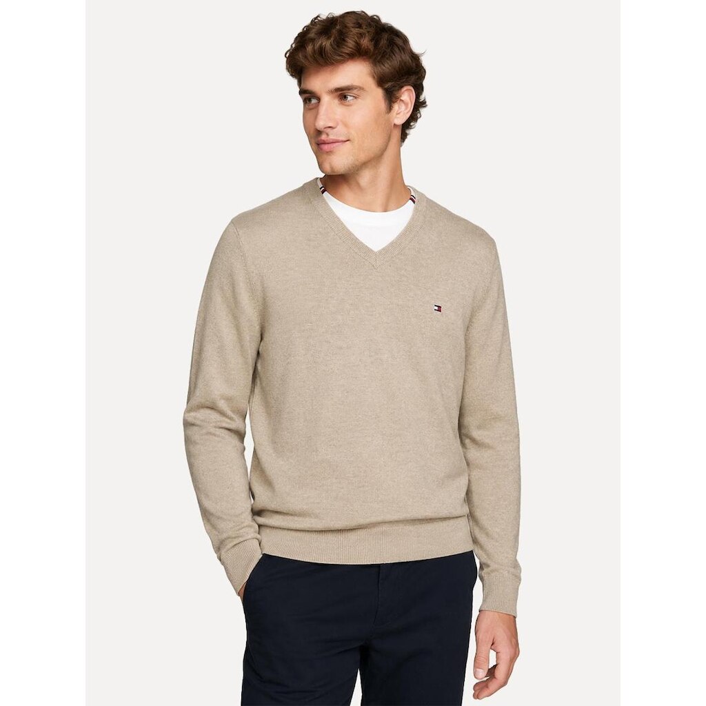 Suéter Tommy Hilfiger Masculino Signature V-Neck Cáqui Claro