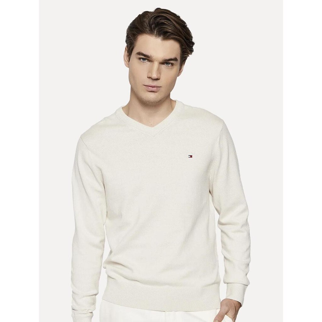 Suéter Tommy Hilfiger Masculino Signature V-Neck Off White