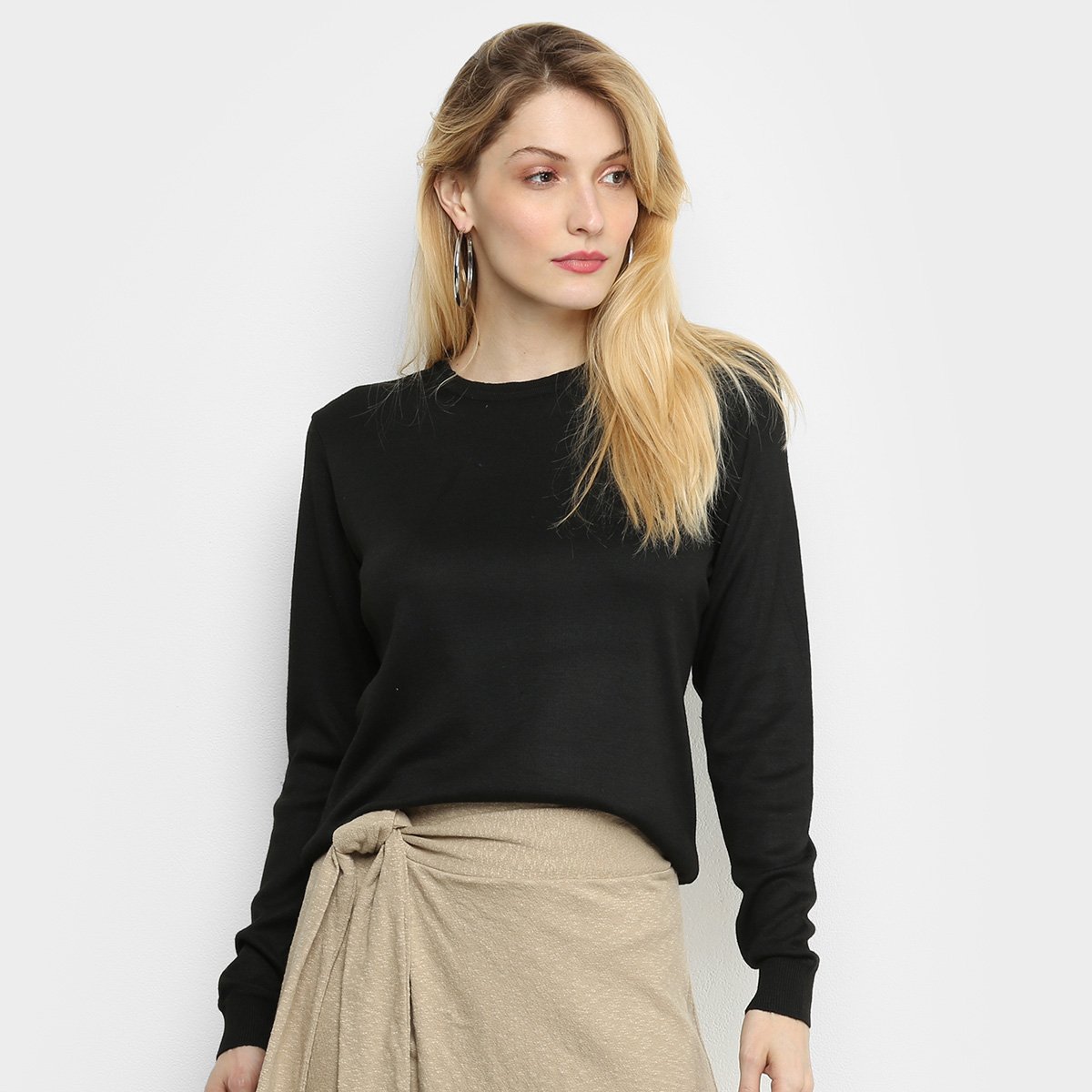 Suéter Tricô Facinelli Básico Feminino - Preto Menor preço em Suéter Tricô Facinelli Básico Feminino - Preto