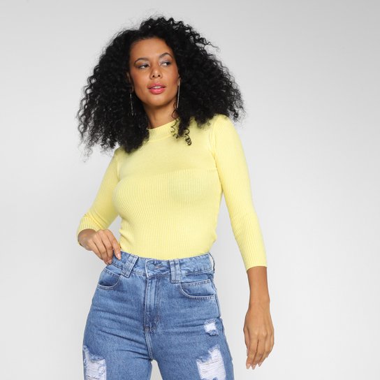 Suéter Tricô The Style Box Gola Alta Feminino - Amarelo