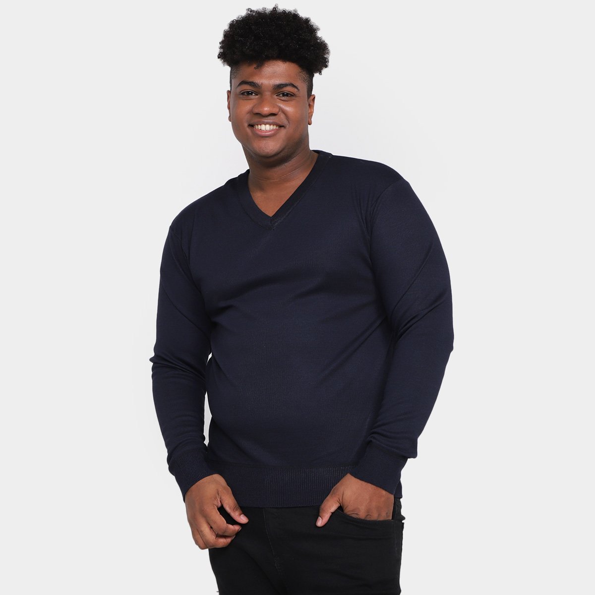 Suéter Tricot Plus Size Delkor Masculino - Marinho Menor preço em Suéter Tricot Plus Size Delkor Masculino - Marinho