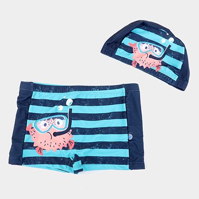 Sunga Boxer Infantil Malwee Proteção Uv 50+ Com Touca de Natação - Masculino
