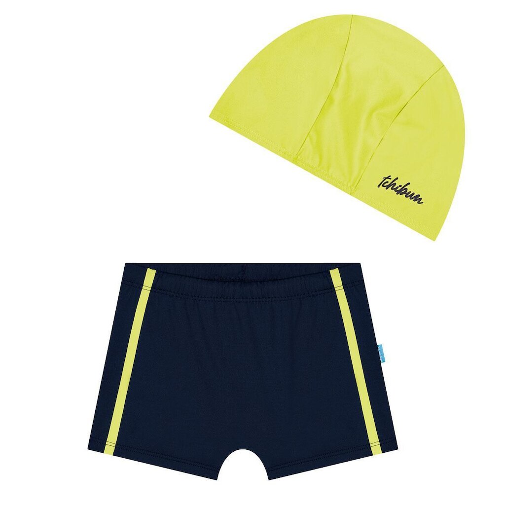 Sunga Boxer Infantil Natação com Touca Proteção UV50+ Amarelo Neon Kamylus