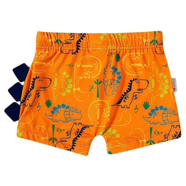 Sunga Boxer Infantil Proteção UV Dinossauros Laranja Tip Top