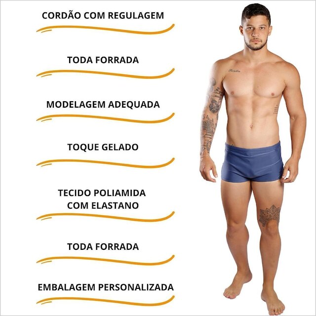 Sunga Boxer Lisa Larga Masculina Adulto Moda Praia