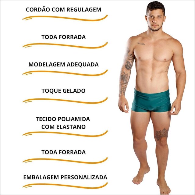 Sunga Boxer Lisa Larga Masculina Adulto Moda Praia