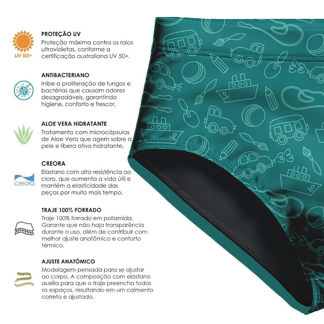 SUNGA INFANTIL CRAZY SEA COM FORRO E PROTEÇÃO UV 50+ KAUNA