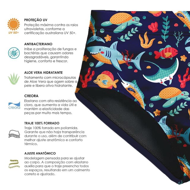 SUNGA INFANTIL FLUOR GEO PROTEÇÃO UV 50+ KAUNA