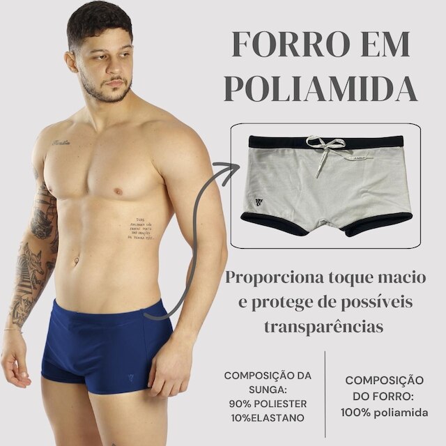 Sunga Masculina Boxer Larga Adulto Lisa Moda Praia