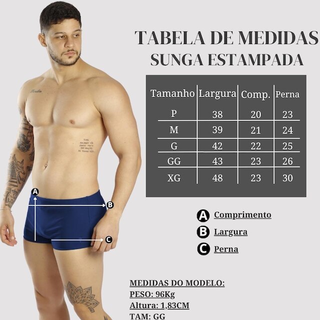 Sunga Masculina Boxer Larga Adulto Lisa Moda Praia