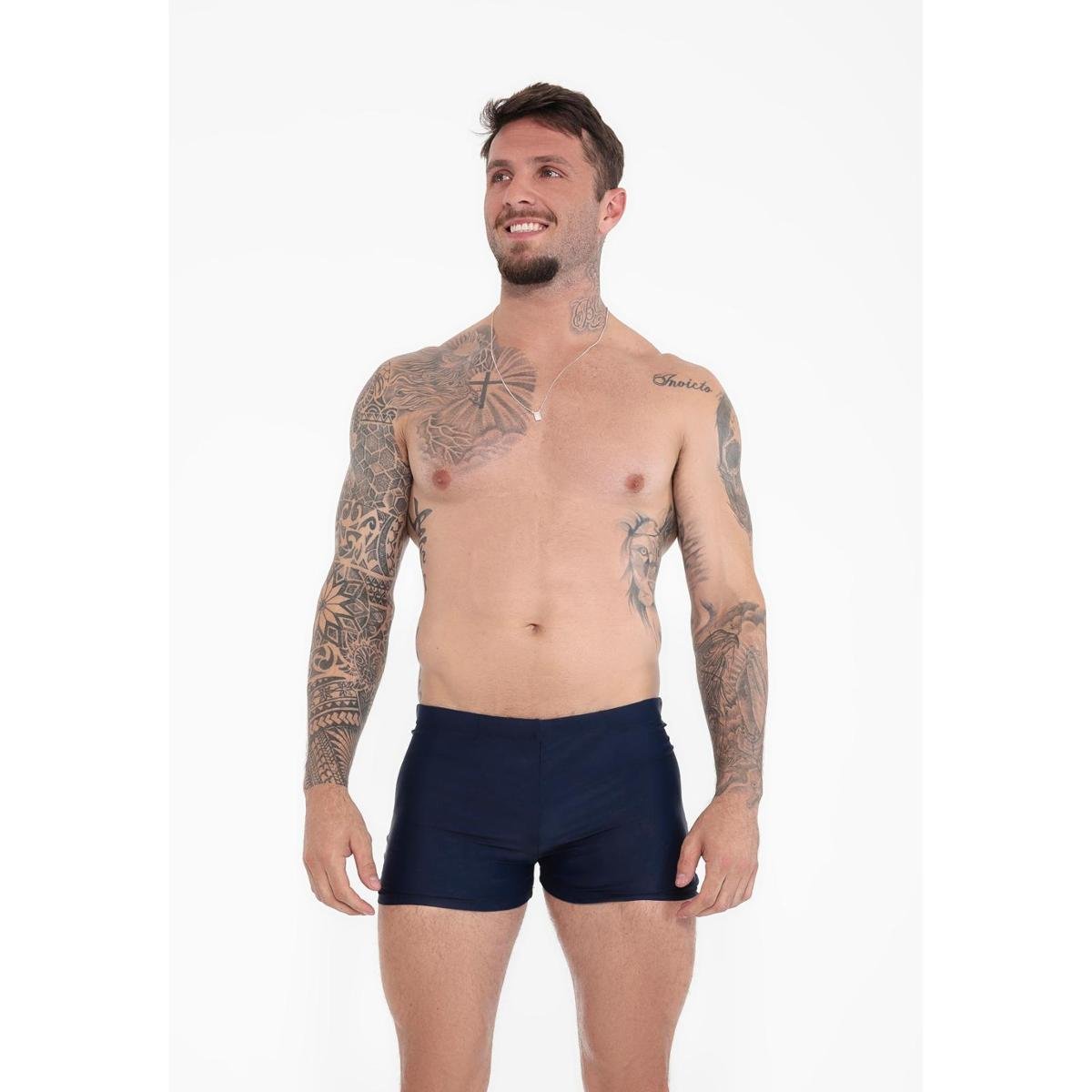 Sunga Masculina Boxer Lisa Forrada Azul Marinho - Preto Menor preço em Sunga Masculina Boxer Lisa Forrada Azul Marinho - Preto