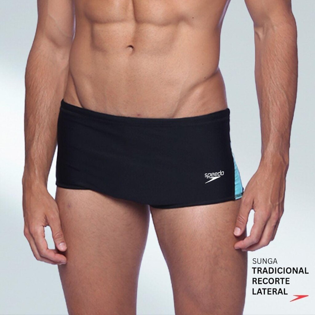 Sunga Tradicional com Recorte Lateral Speedo - Verde Acqua Preto