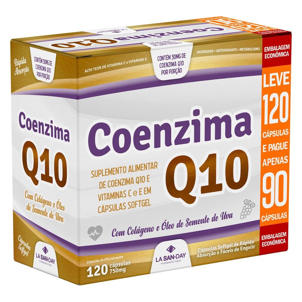 Suplemento Coenzima Q10 + Colágeno Hidrolisado - 120 Cápsulas - La San-Day