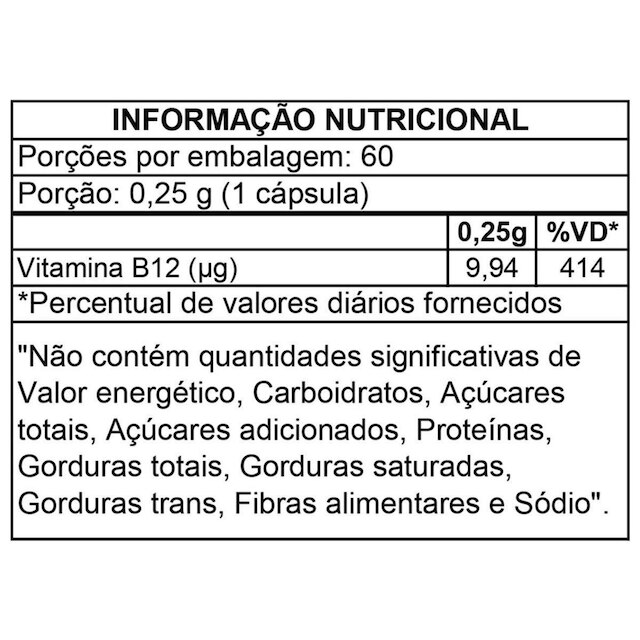 Suplemento Vitamina B12 9,94mcg com 60 Caps - Vitaminlife