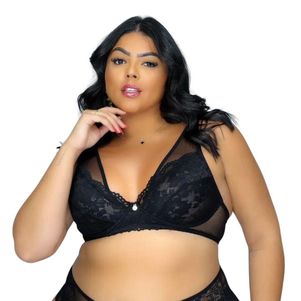 Sutiã Plus Size Sem Bojo Com Renda e Tule Jackie