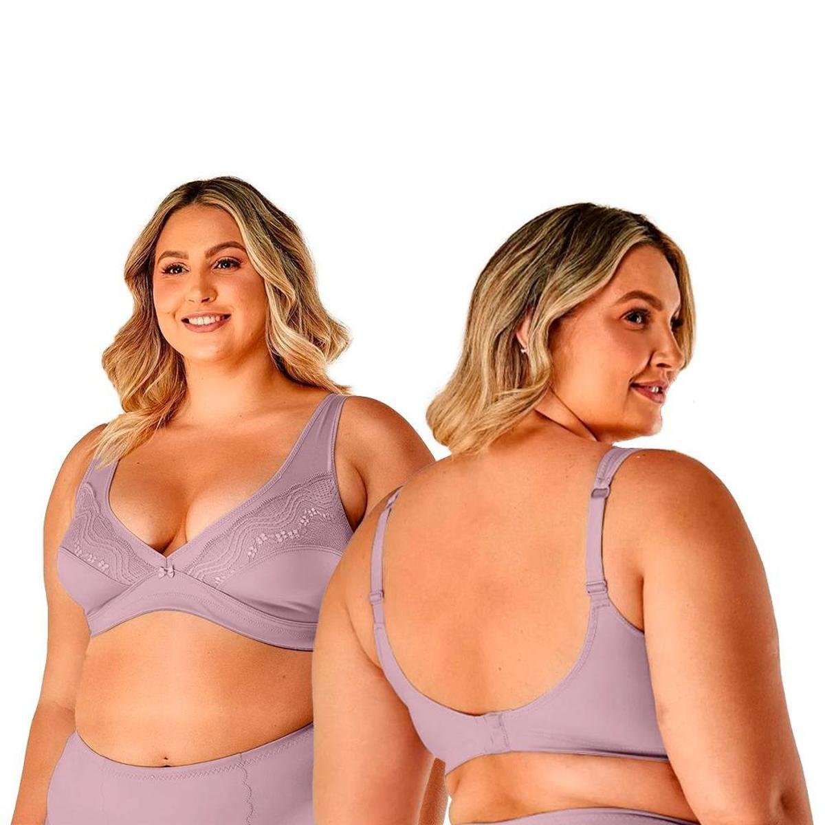 Sutiã Sutian Alta Sustentação Reforçada Plus Size Busto Moldado Alças Largas em Aplicação em Renda - Lilás Menor preço em Sutiã Sutian Alta Sustentação Reforçada Plus Size Busto Moldado Alças Largas em Aplicação em Renda - Lilás