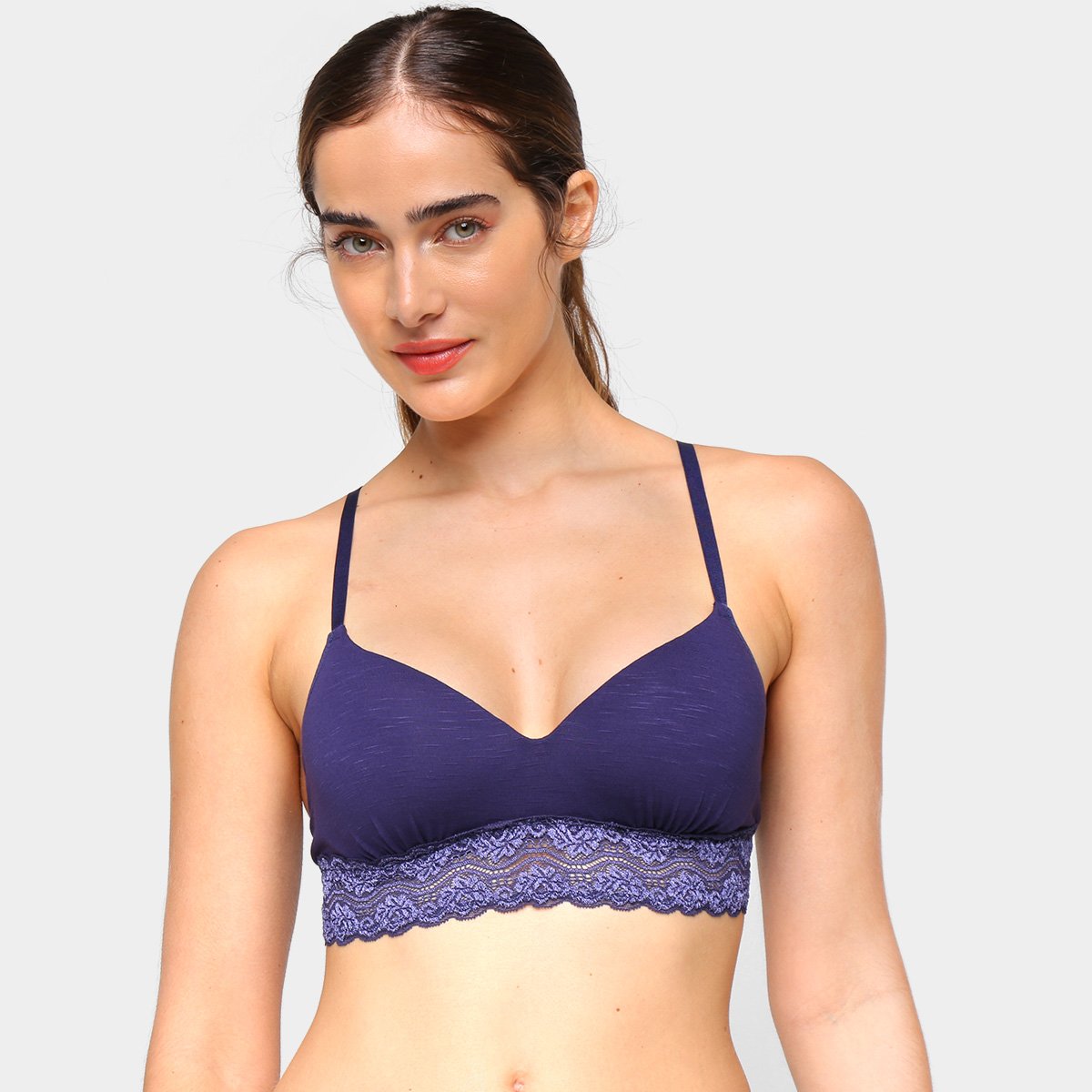 Sutiãs Hope Top Bojo Removível Renda - Azul Menor preço em Sutiãs Hope Top Bojo Removível Renda - Azul