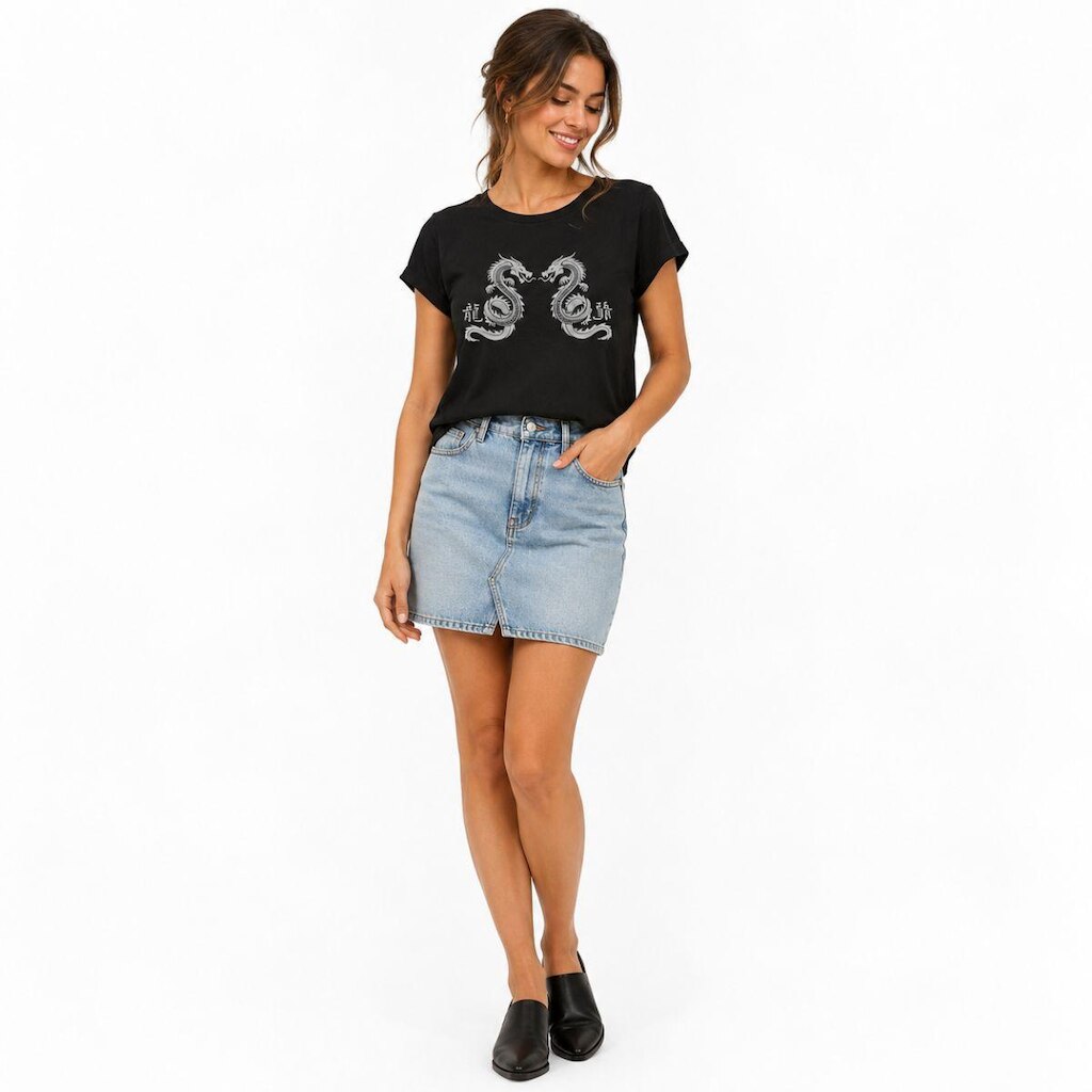 T-Shirt baby look blusas femininas estampa dragão