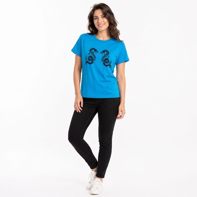 T-Shirt baby look blusas femininas estampa dragão