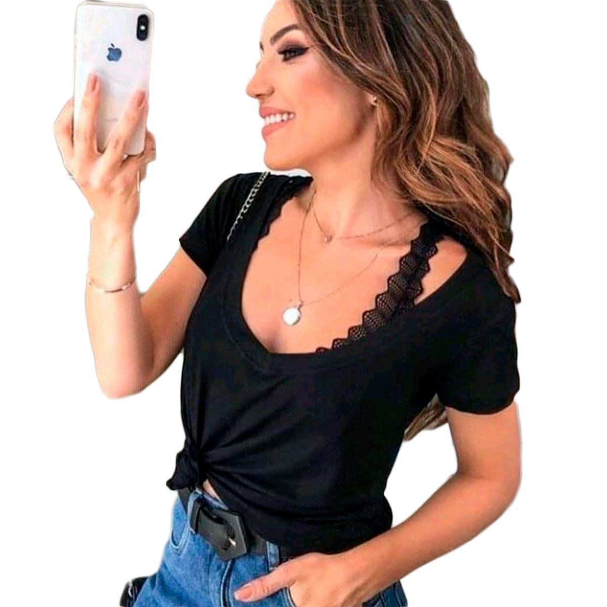 T-SHIRT BLUSA FEMININA PODRINHA BÁSICA MANGA CURTA - Roxo Menor preço em T-SHIRT BLUSA FEMININA PODRINHA BÁSICA MANGA CURTA - Roxo