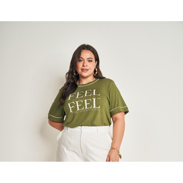 T-SHIRT PLUS SIZE FEMININA DOCE TRAMA REF:105557