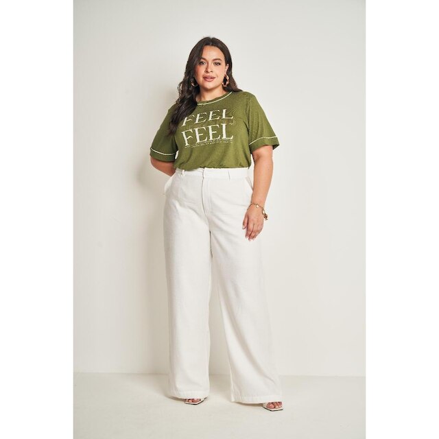 T-SHIRT PLUS SIZE FEMININA DOCE TRAMA REF:105557