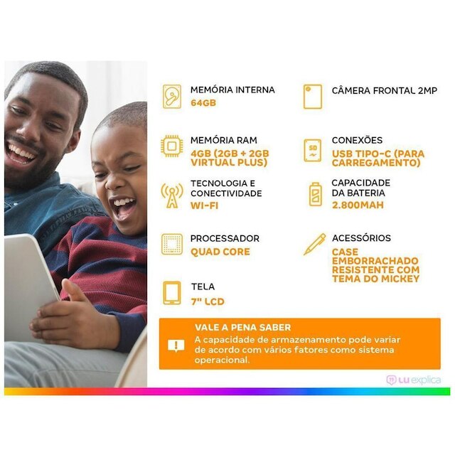 Tablet Infantil Multilaser NB413 7” 64GB