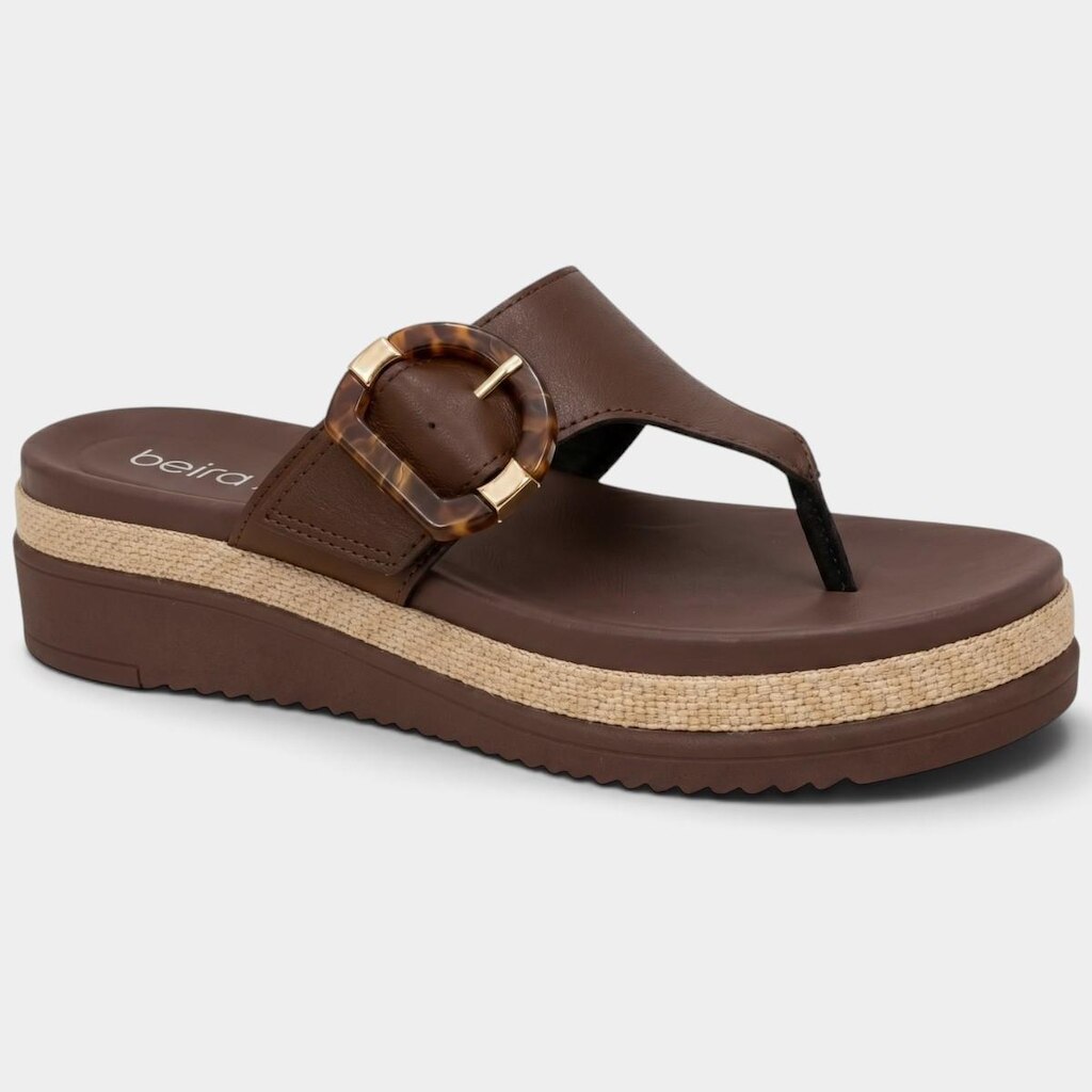 Tamanco Anabela Beira Rio Detalhe Fivela Feminino - Marrom Escuro - 38