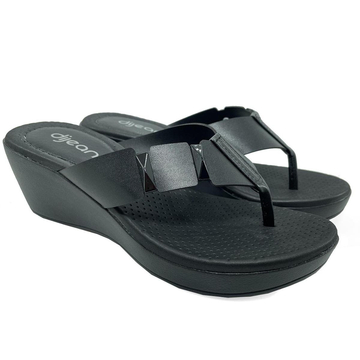 Tamanco Anabela Dijean Anatômico Com Detalhe - Preto - Preto Menor preço em Tamanco Anabela Dijean Anatômico Com Detalhe - Preto - Preto