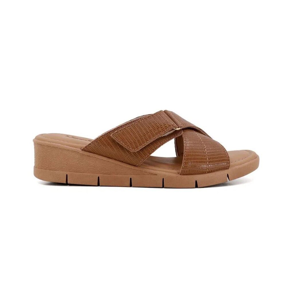 Tamanco Anabela Feminino Usaflex Couro Tiras Cruzadas AA1014 - Preto - 39