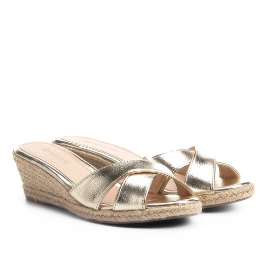 Tamanco Anabela Shoestock Corda - Dourado