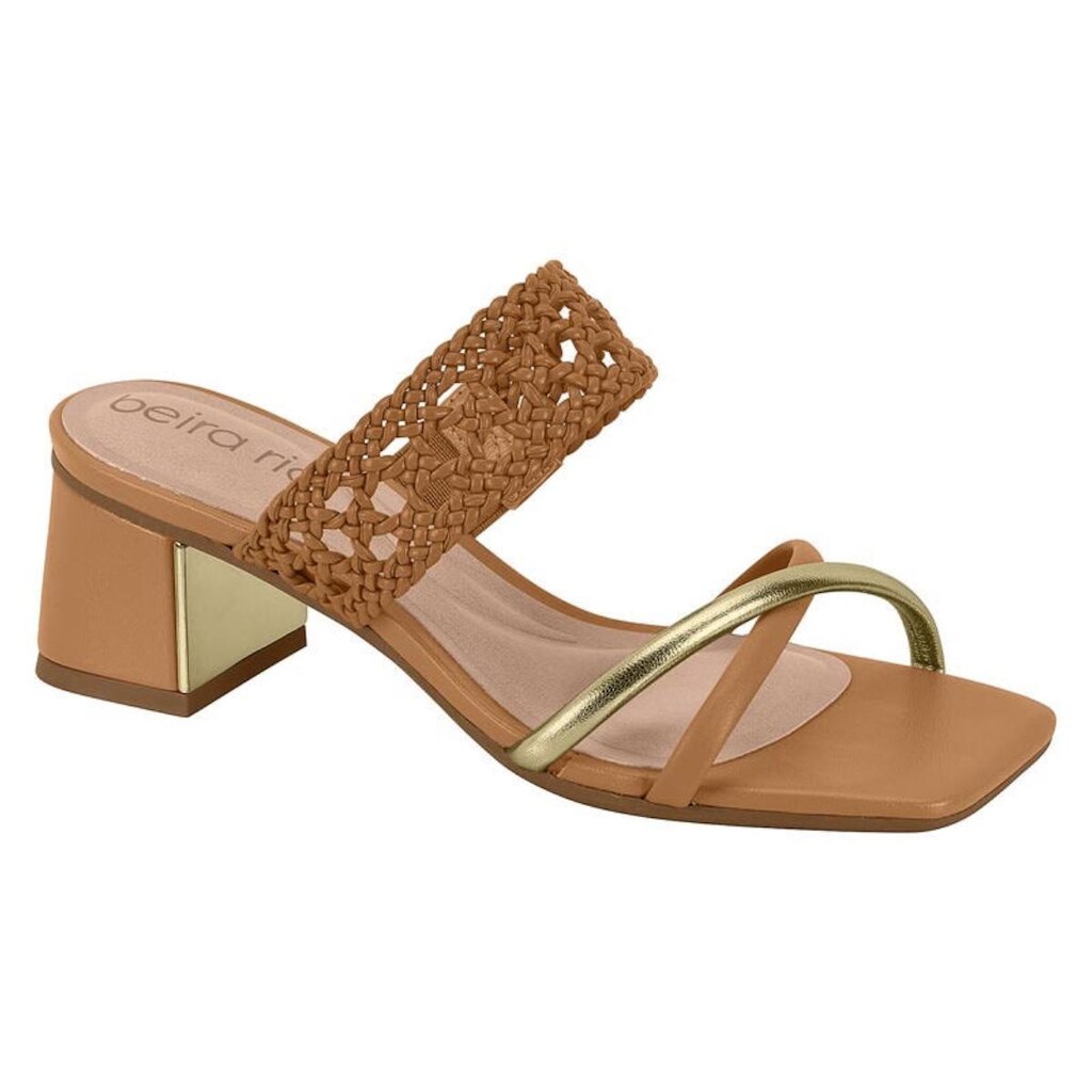 Tamanco Casual Feminino Beira Rio 8590.202 Bege e Dourado