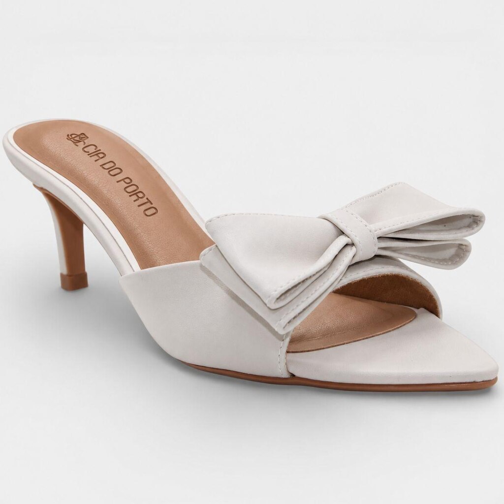 Tamanco Cia do Porto Elegance Salto Fino Laço Feminino - Branco - 37