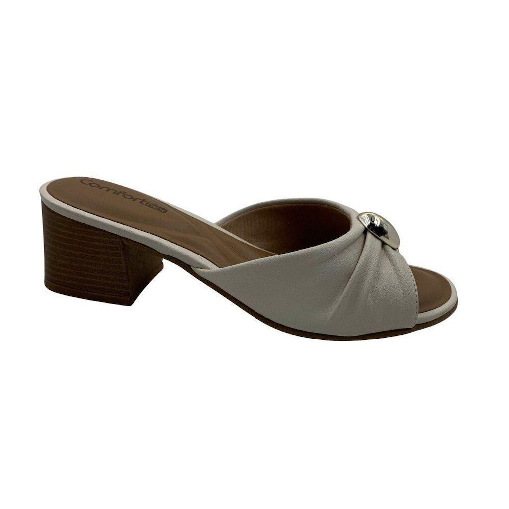 Tamanco Comfortflex Off White Salto Bloco 5cm 2656402 - Marfim 40
