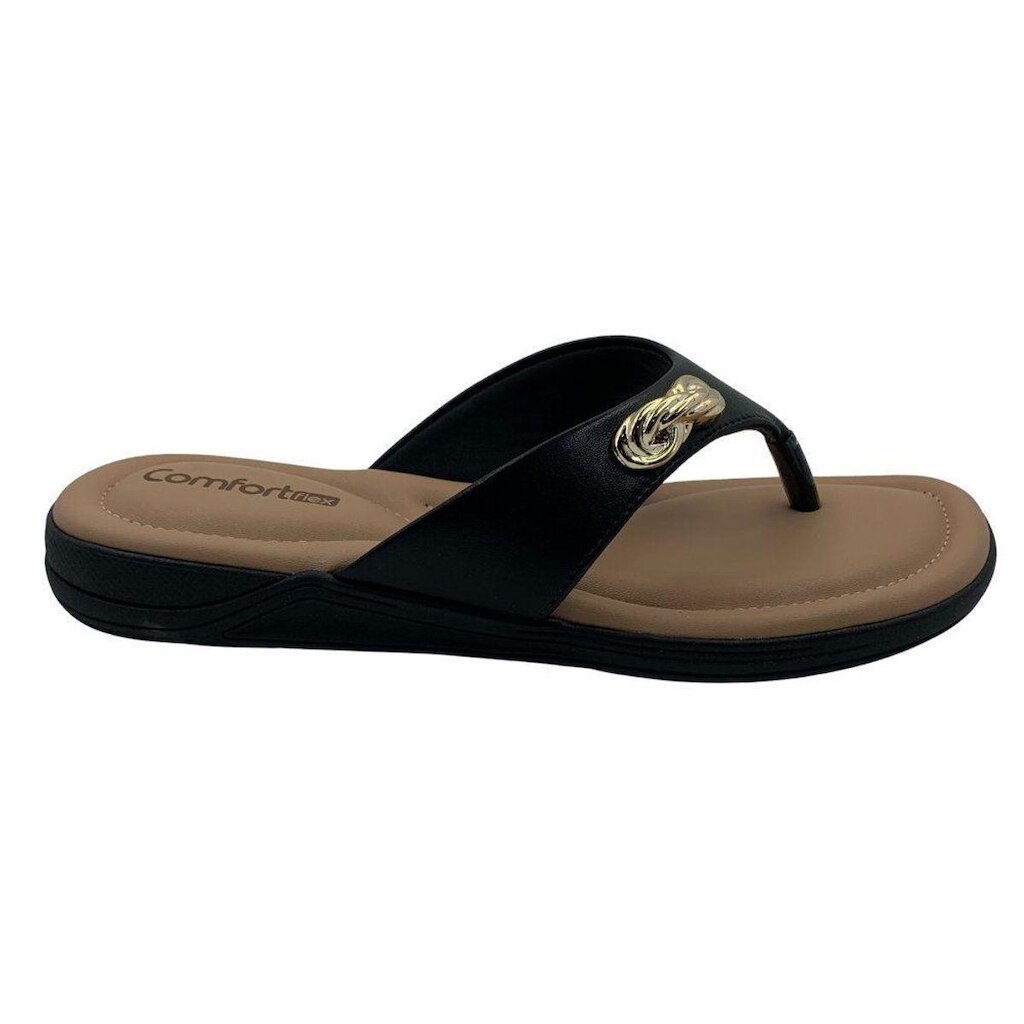 Tamanco Comfortflex Preto com Detalhe Dourado 2680401 - Preto 36