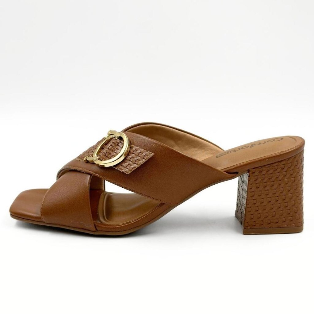 Tamanco Comfortflex Slide com Fivela Salto Bloco Feminino