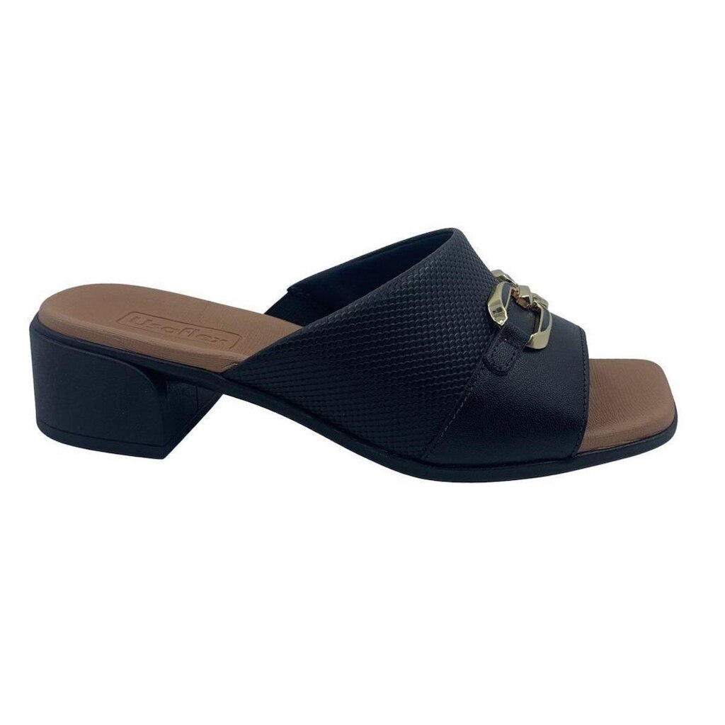 Tamanco Couro Conforto com Enfeite Usaflex Preto 27001 - Preto 35
