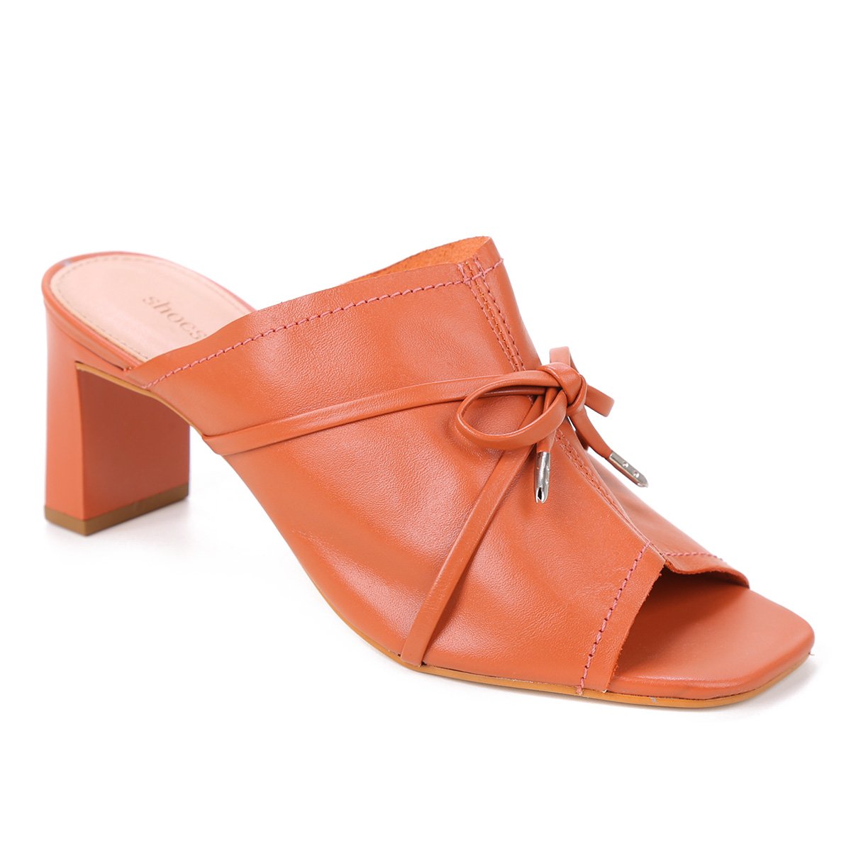 Tamanco Couro Shoestock Laço Salto Alto - Marrom Menor preço em Tamanco Couro Shoestock Laço Salto Alto - Marrom