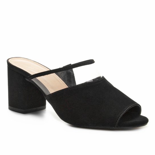 Tamanco Couro Shoestock Salto Bloco Vinil Feminino - Preto