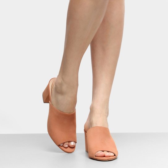 Tamanco Couro Shoestock Salto Grosso Feminino - Caramelo
