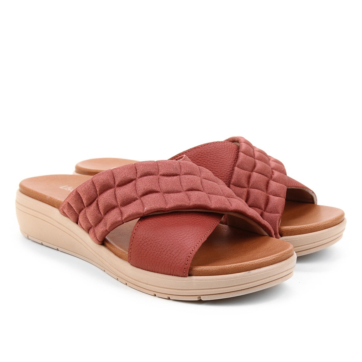 Tamanco Couro Usaflex Anabela - Terracota Menor preço em Tamanco Couro Usaflex Anabela - Terracota