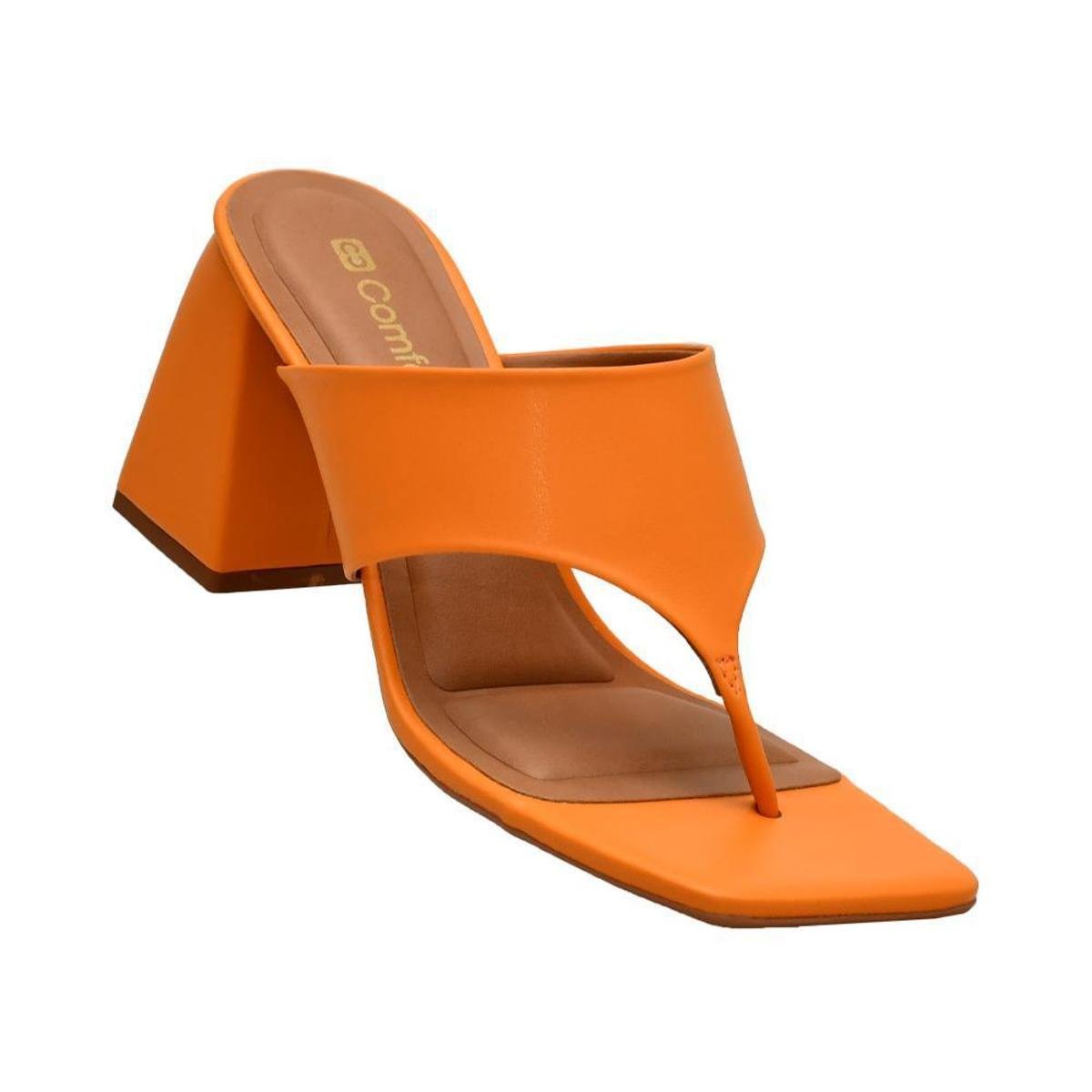 Tamanco de Dedo Verde com Salto Bloco | Comfort - Laranja Menor preço em Tamanco de Dedo Verde com Salto Bloco | Comfort - Laranja