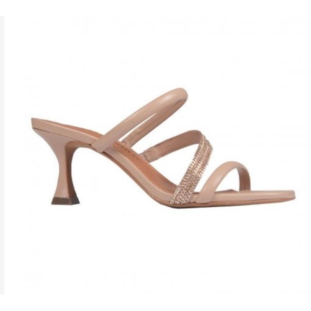 Tamanco em Couro Nude Com Strass Rosé Loucos e Santos